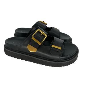 Marc Fisher Gold Buckle Platform Slide Sandals Black - 6.5M